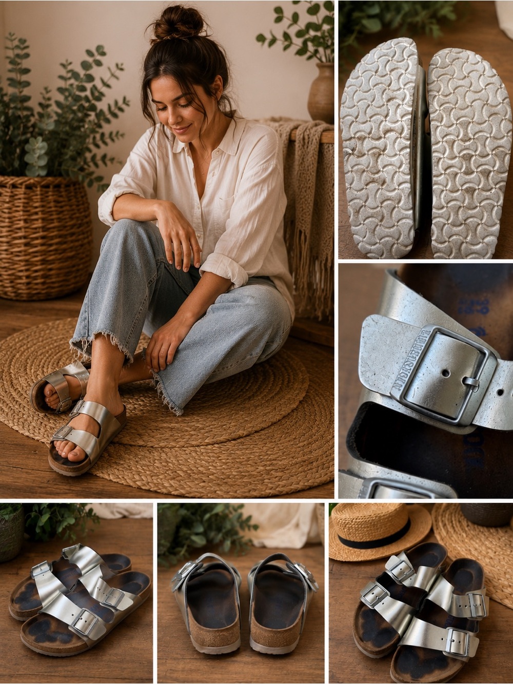 Birkenstock Metallic Silver Arizona Two-Strap Sandals